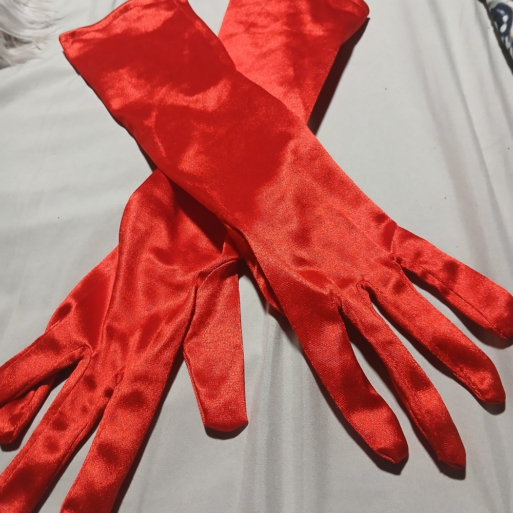 Elegant Red Satin Gloves